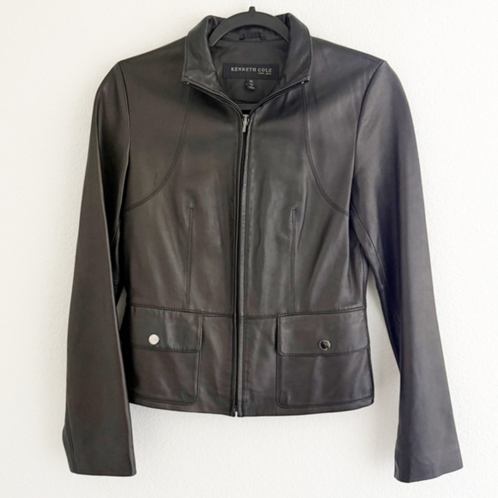 Kenneth Cole Black Moto 100% Leather Jacket